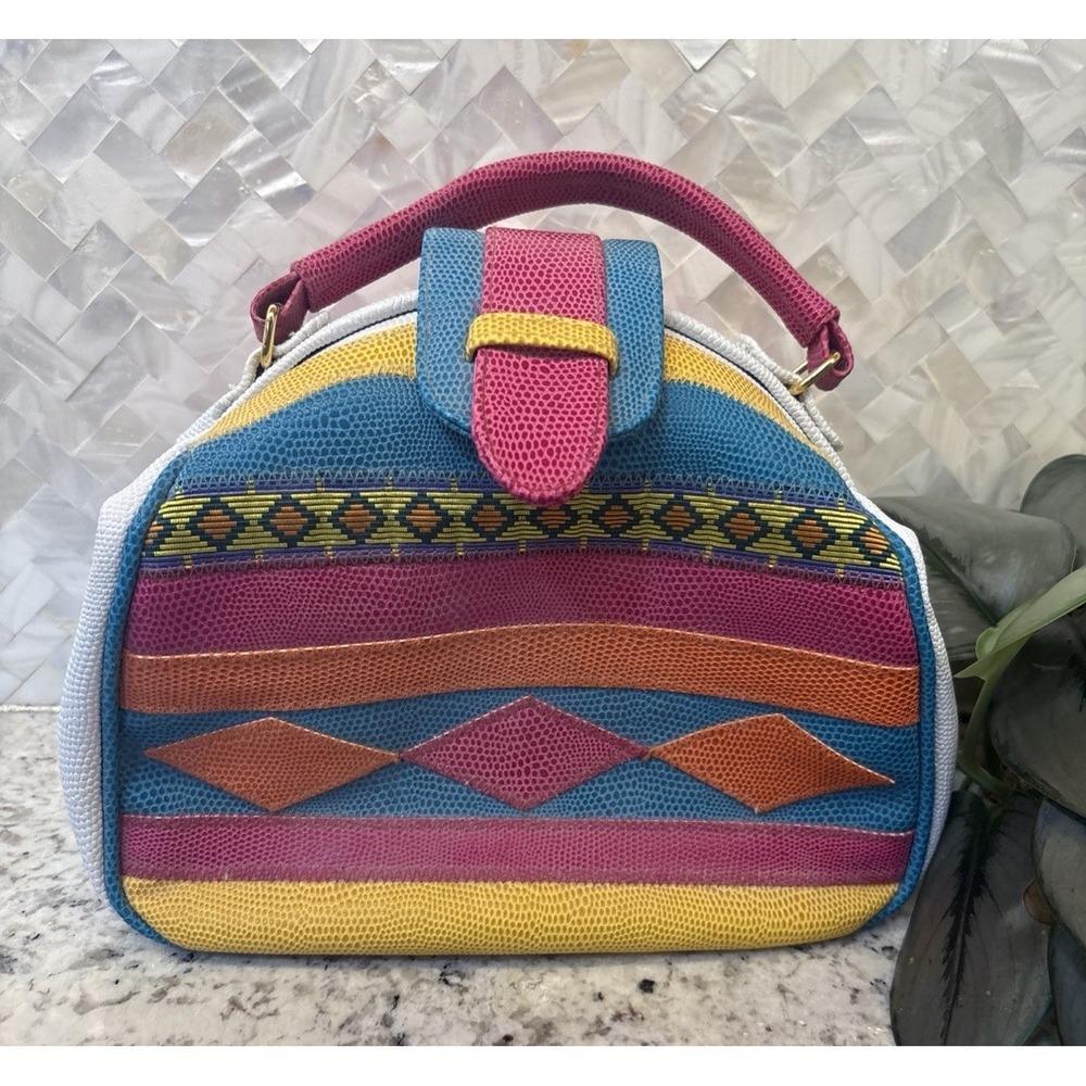 Vintage 80s Tandem Bags Of Cali Colorful Geometric Satchel Purse‎ southwestern